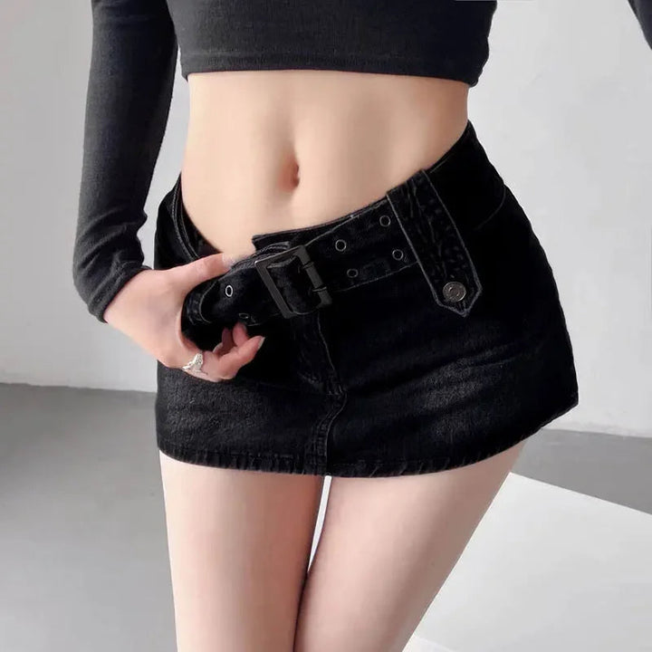 Vixen Belted Denim Mini Skirt