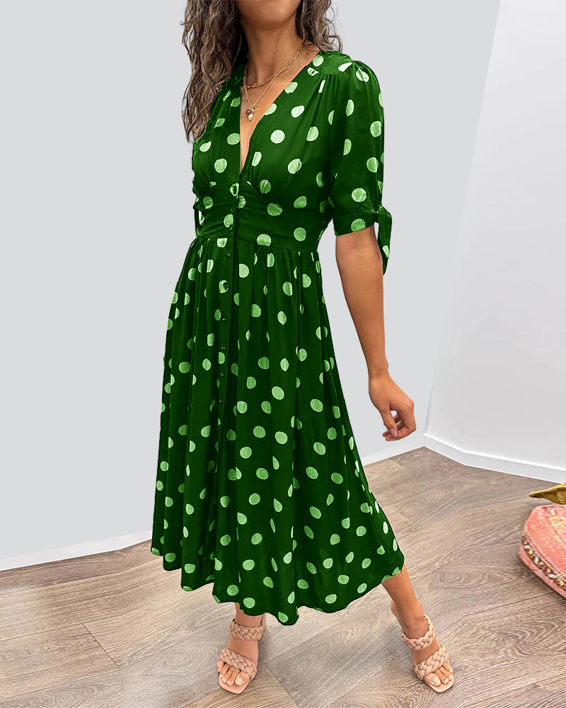 ANELISE™ | V-NECK POLKA DOT MIDI DRESS