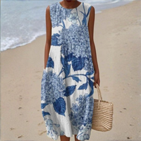 Ivory Blue Palm Print