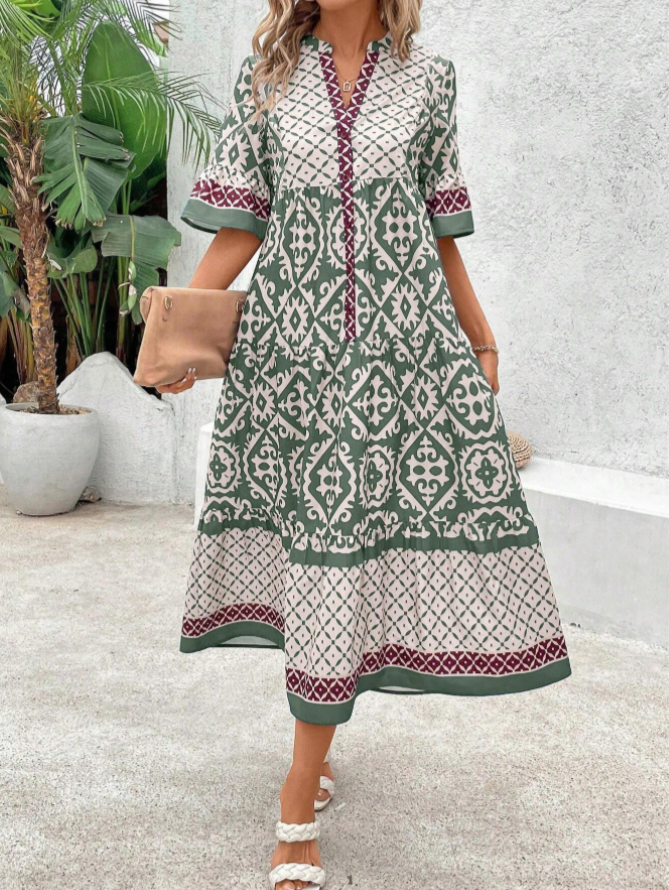 MIREINA™ | FLOWY BOHO MIDI DRESS WITH POCKETS