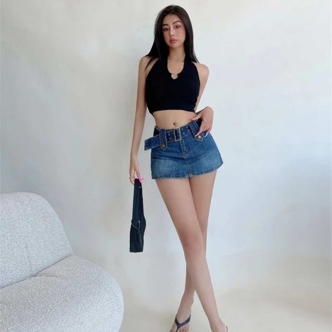 Vixen Belted Denim Mini Skirt