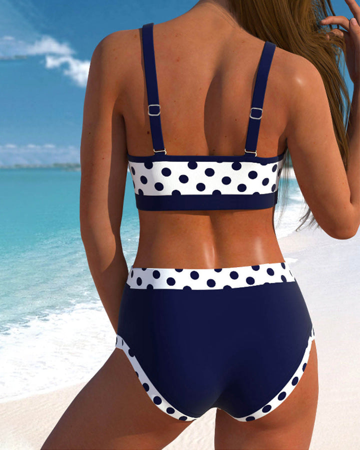 Lisa |  High Waist Polka Dot Bikini with Patchwork Design