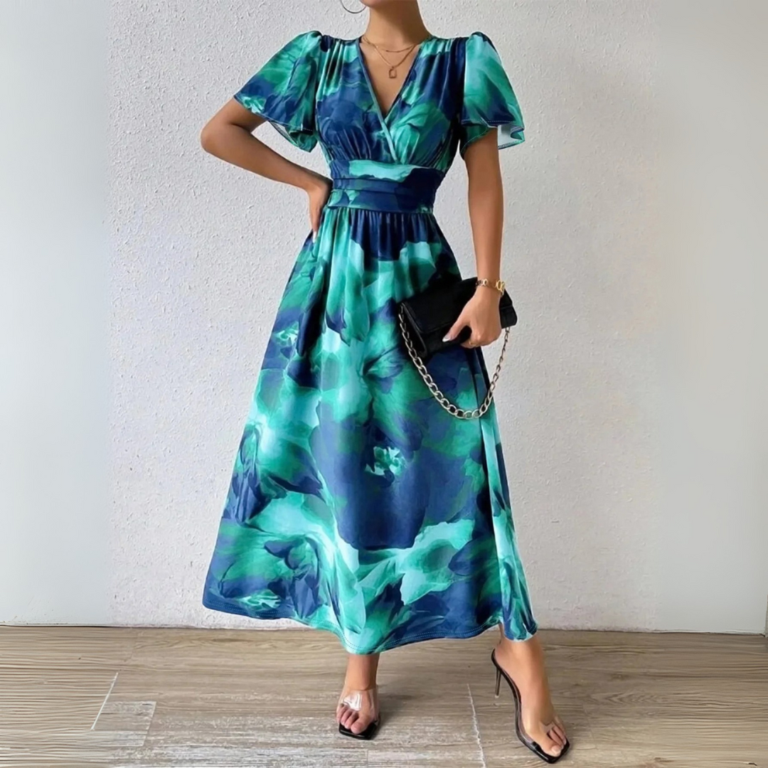 Malvera™ | Watercolour Vintage Print Maxi Dress