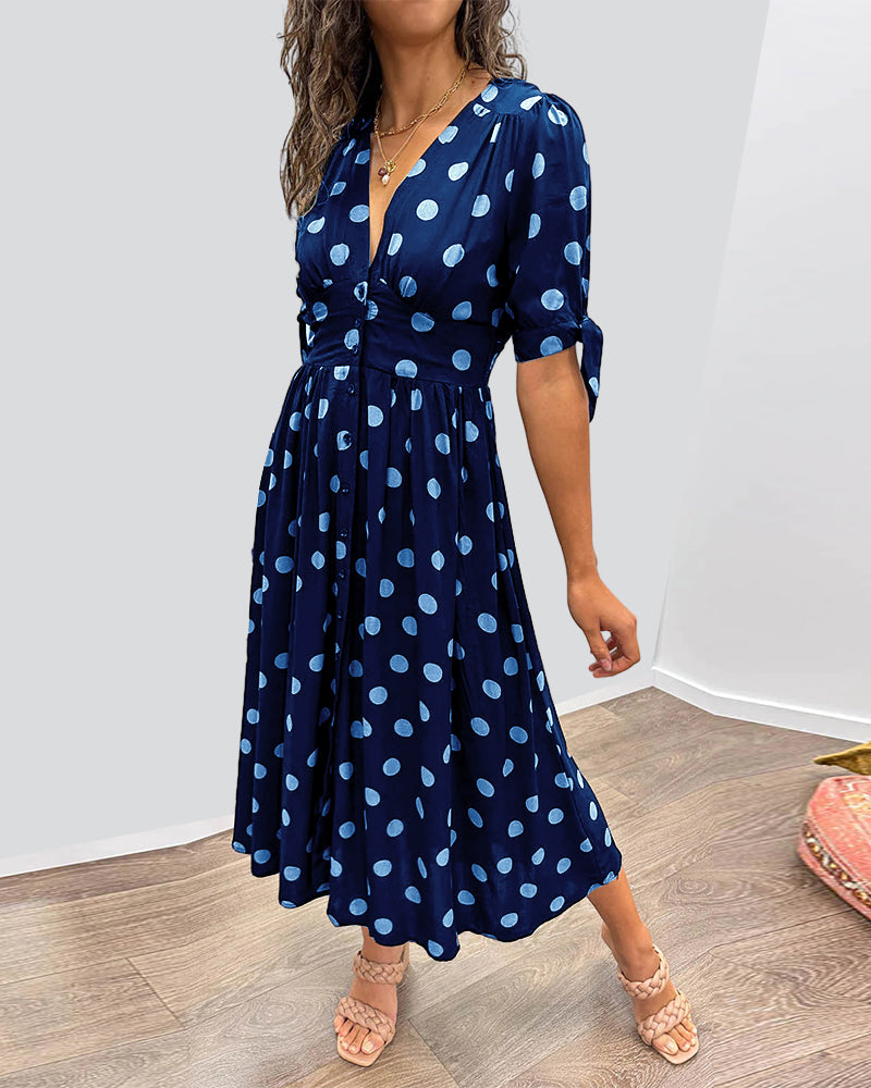 ANELISE™ | V-NECK POLKA DOT MIDI DRESS