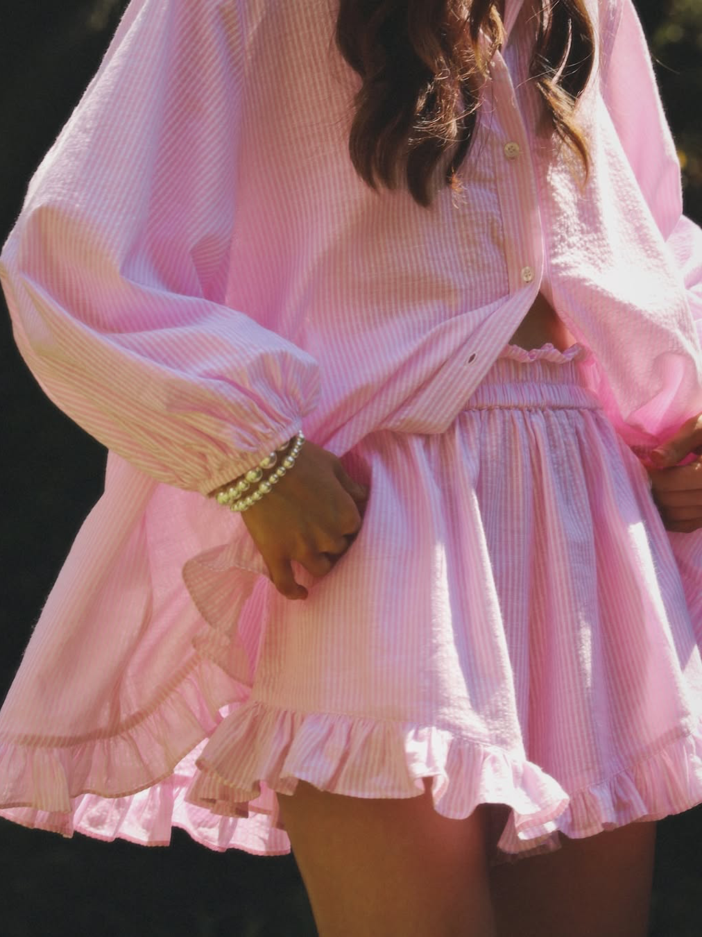 CARISMA™ | STRIPED BUBBLE SLEEVE & RUFFLE SHORTS SET