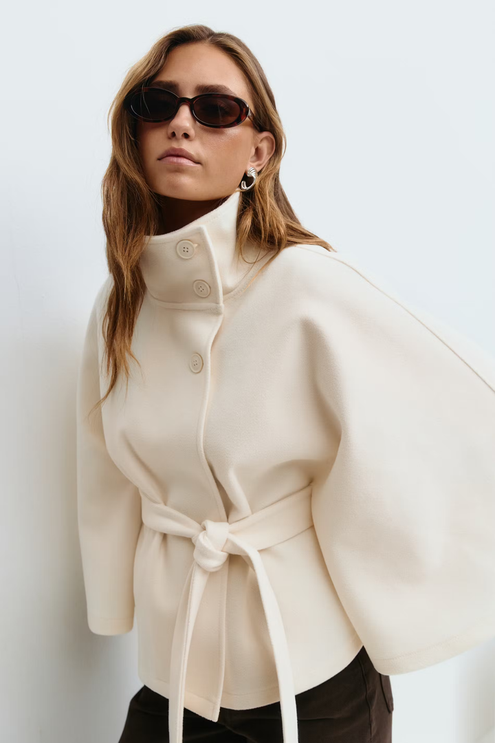 Loreza™ | Elegant Women’s Coat with Belt & High Collar