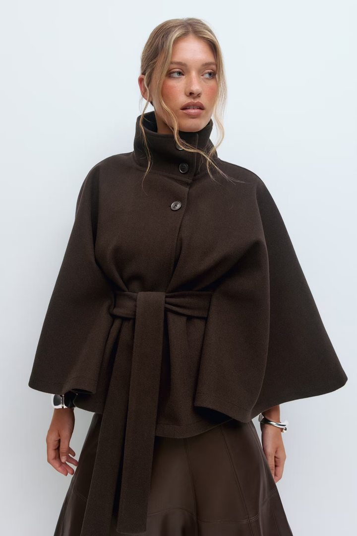 Loreza™ | Elegant Women’s Coat with Belt & High Collar