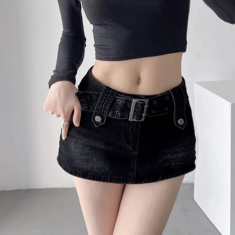 Vixen Belted Denim Mini Skirt