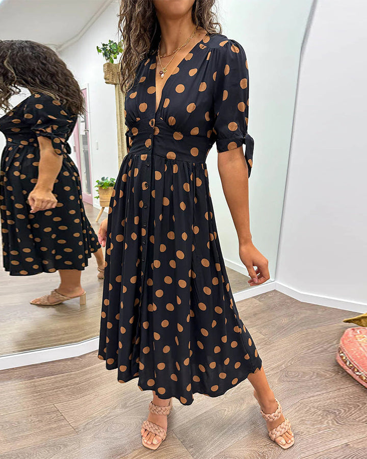 ANELISE™ | V-NECK POLKA DOT MIDI DRESS