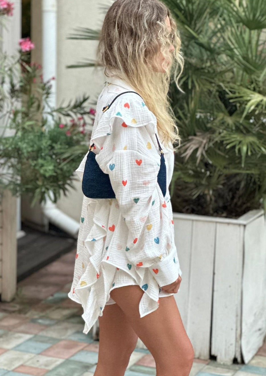 OPHELIE – HEART PRINT SHIRT & SHORTS TWO-PIECE SET