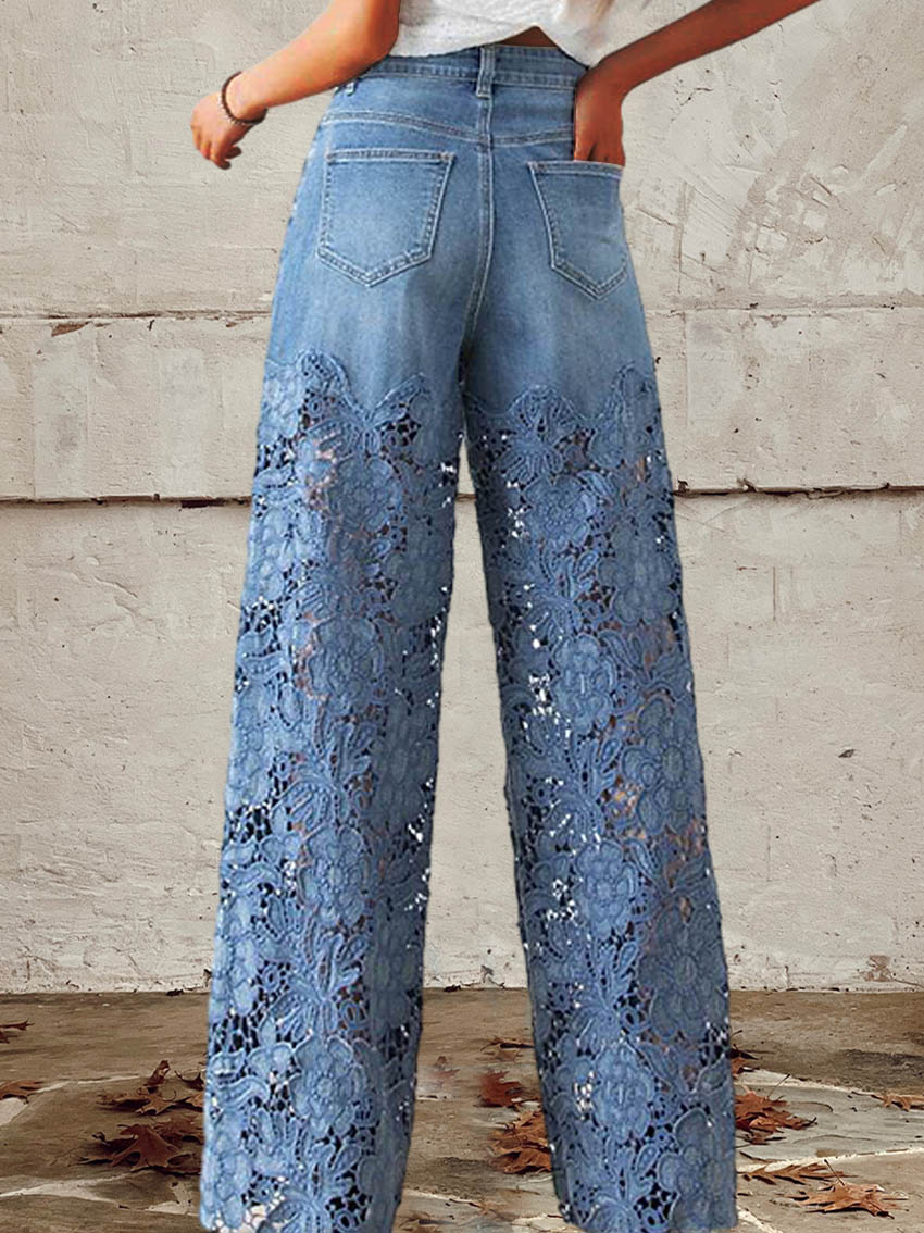Amber | Embroidered Wide Leg Jeans