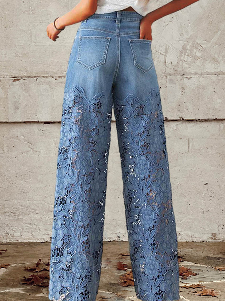 Amber | Embroidered Wide Leg Jeans