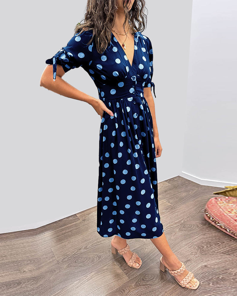 ANELISE™ | V-NECK POLKA DOT MIDI DRESS