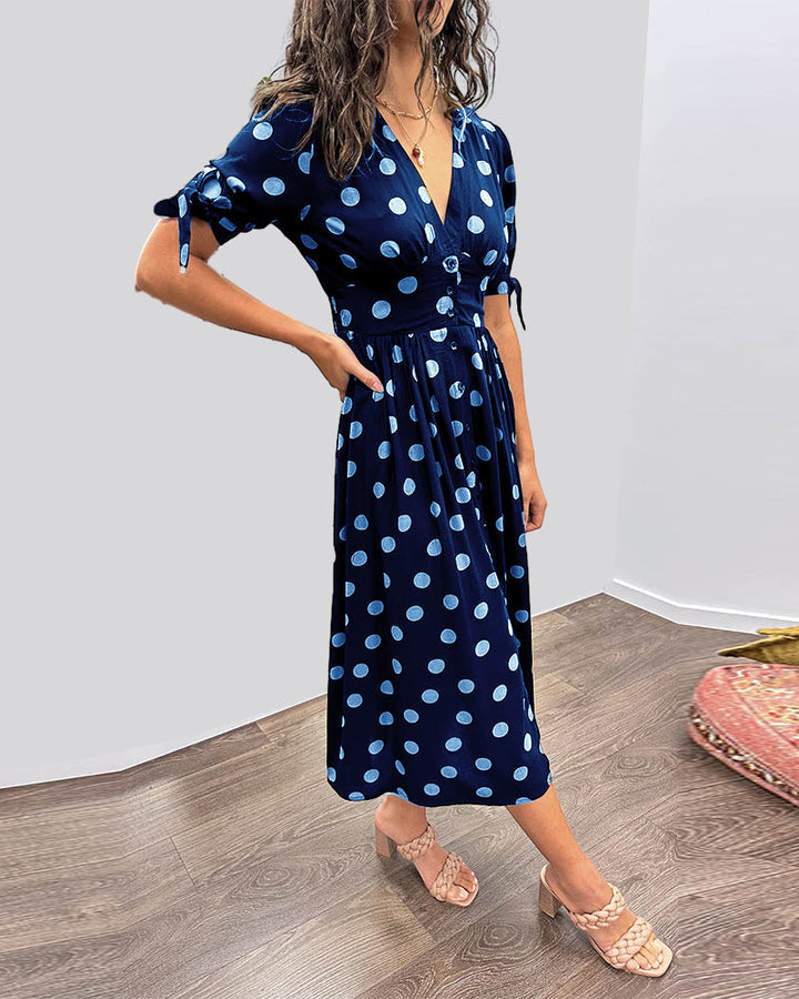 ANELISE™ | V-NECK POLKA DOT MIDI DRESS
