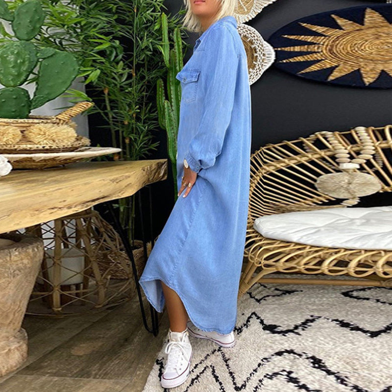 NAOMARA™ | LONG-SLEEVE DENIM MAXI DRESS