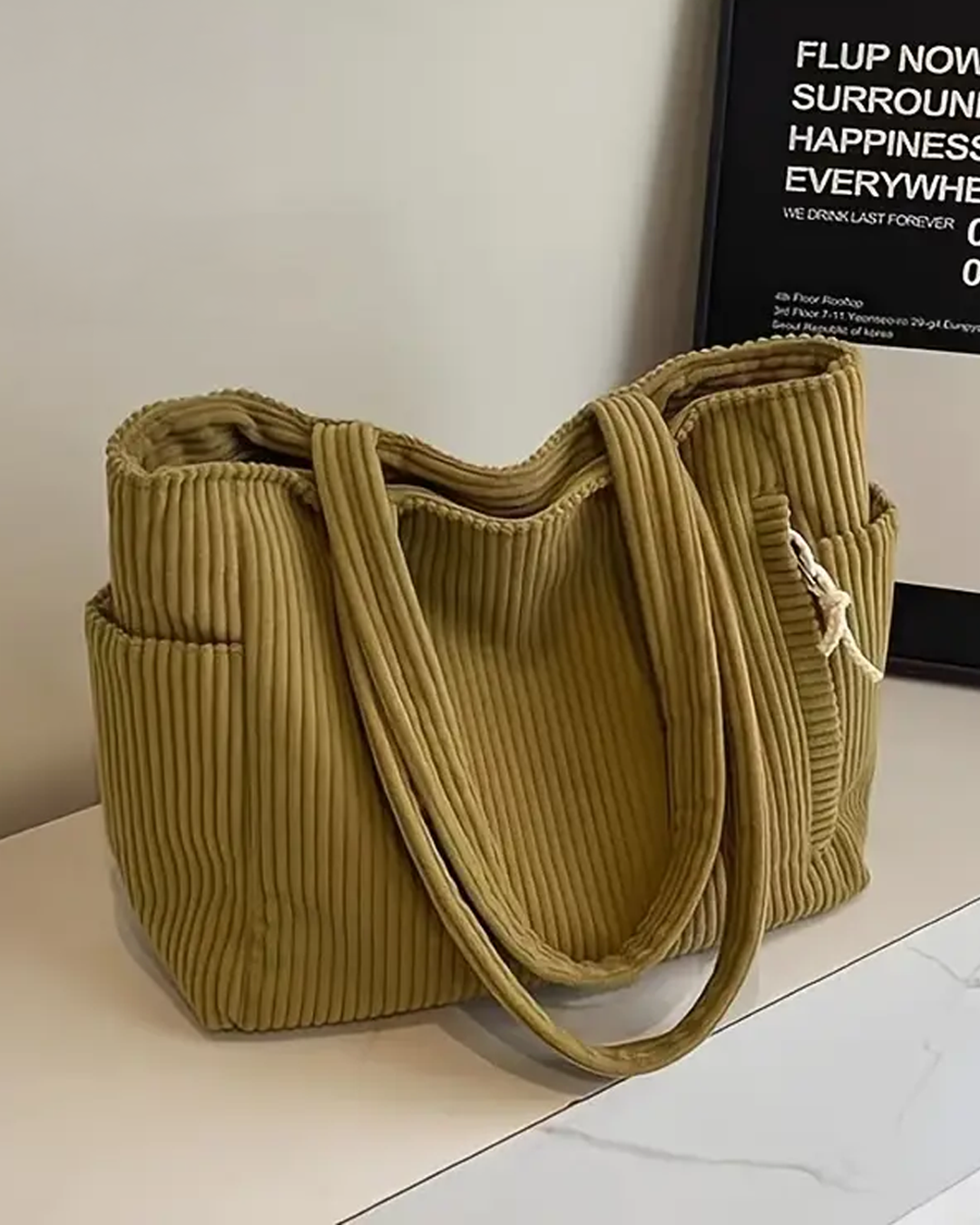 Tilda Ribbed Tote Bag with Cord Detail