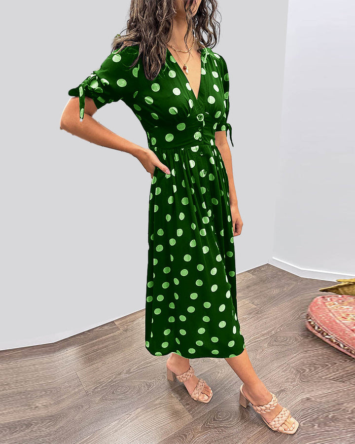 ANELISE™ | V-NECK POLKA DOT MIDI DRESS