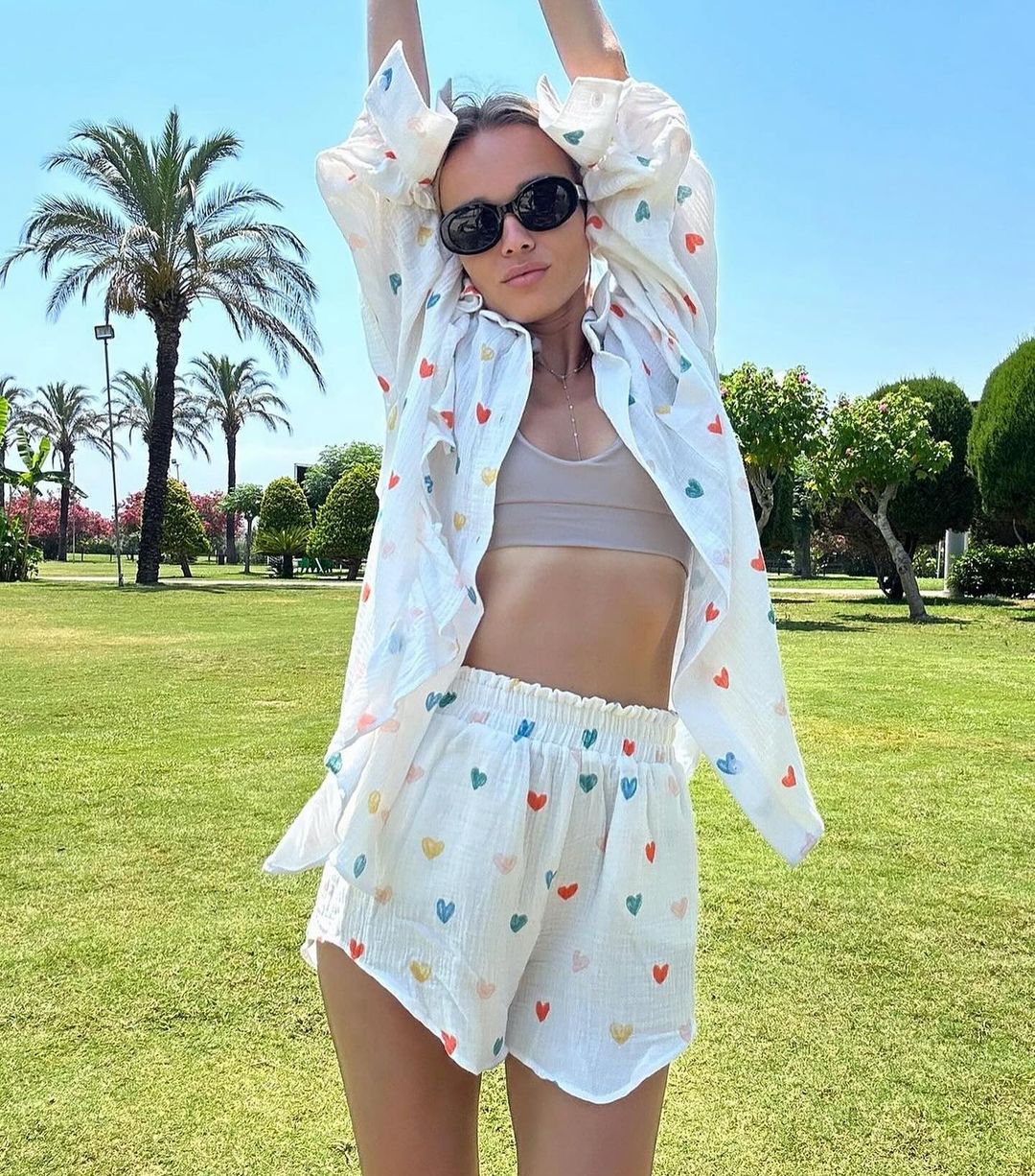 OPHELIE – HEART PRINT SHIRT & SHORTS TWO-PIECE SET