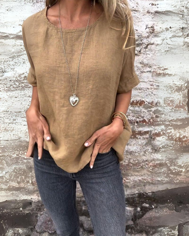 BAUA | Round Neck Cotton And Linen T-Shirt