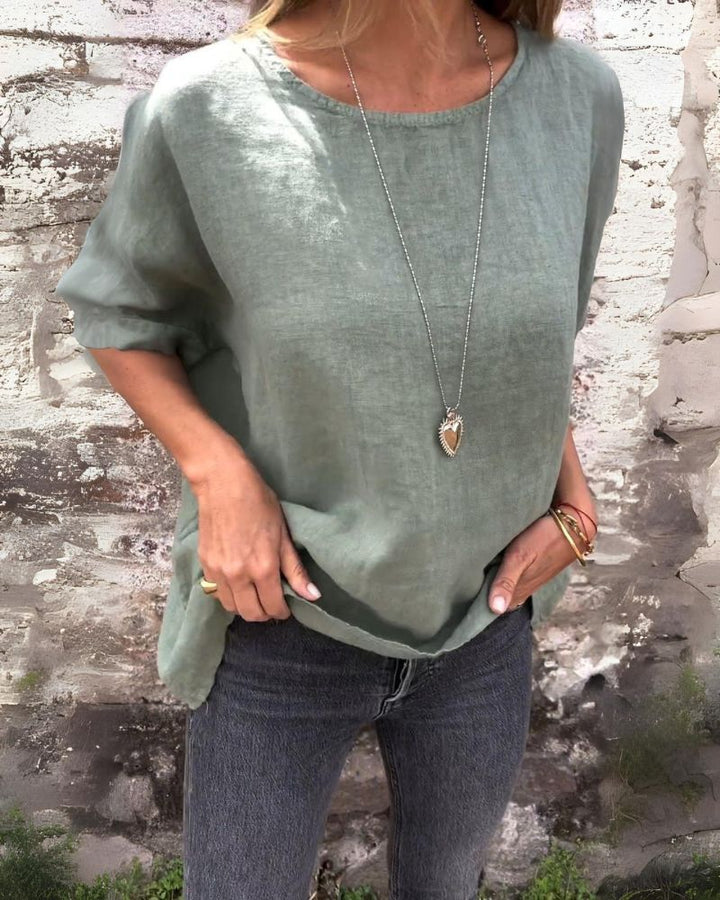 BAUA | Round Neck Cotton And Linen T-Shirt