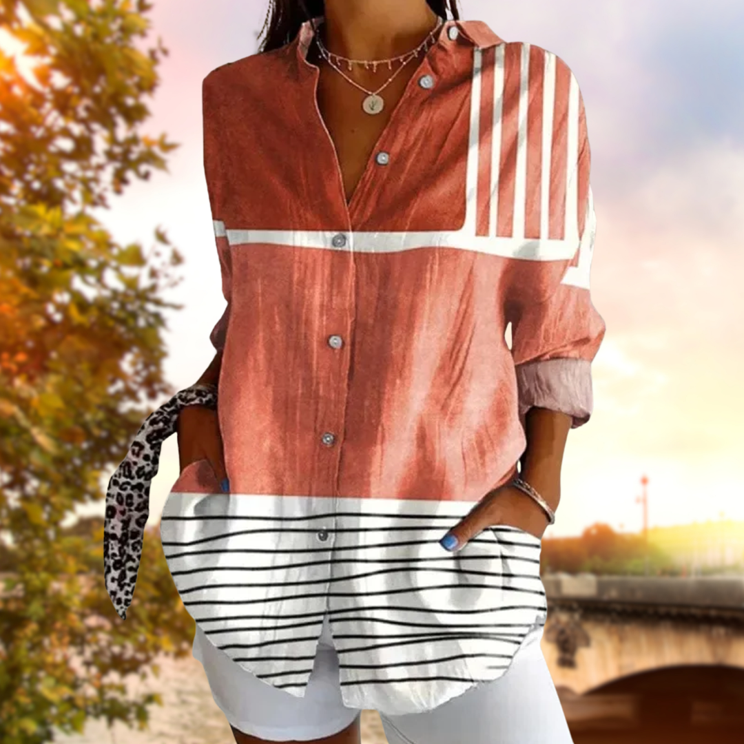 ZARELIA™ | COLOUR GRADIENT BLOUSE WITH STRIPED HEM