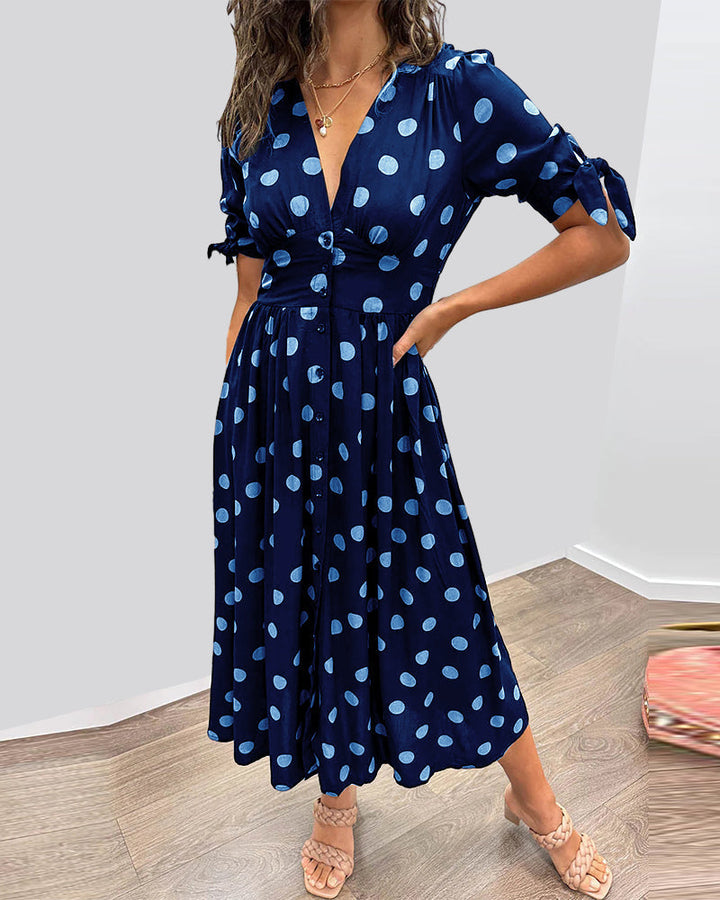 ANELISE™ | V-NECK POLKA DOT MIDI DRESS