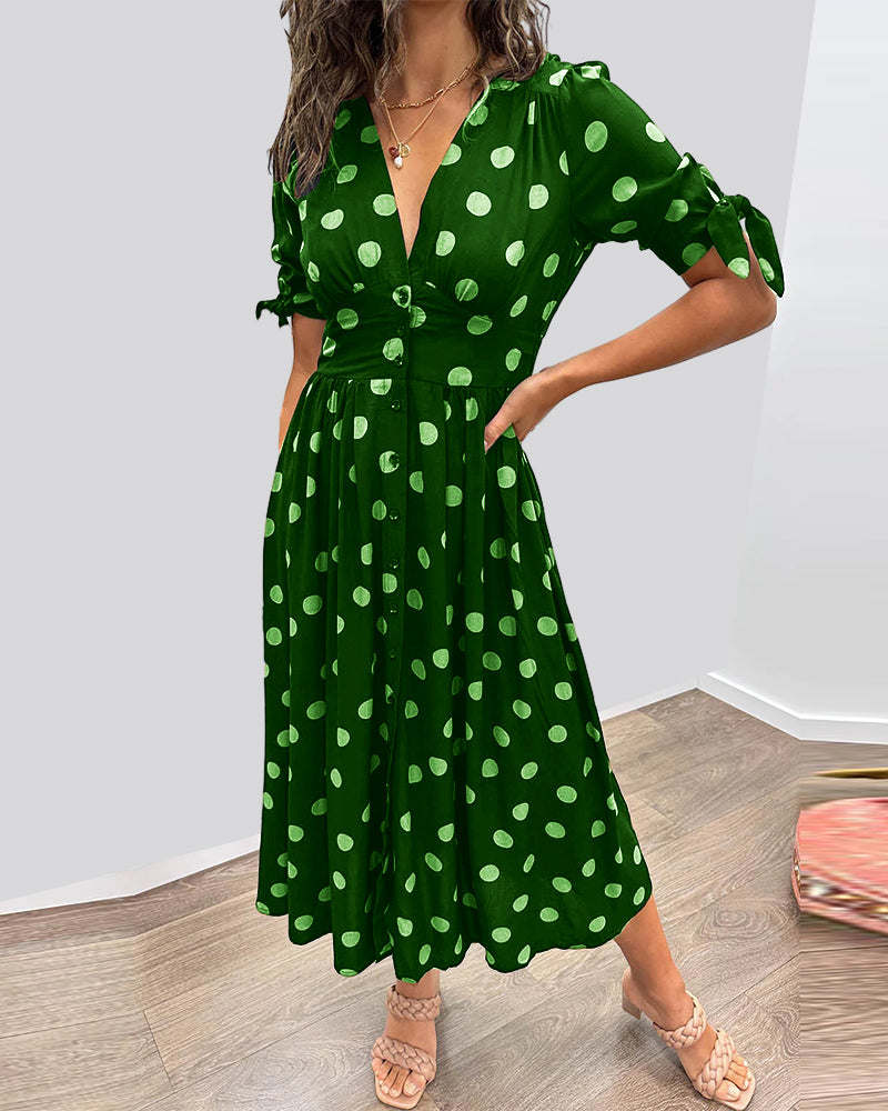 ANELISE™ | V-NECK POLKA DOT MIDI DRESS