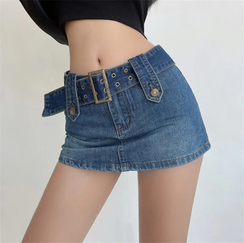 Vixen Belted Denim Mini Skirt