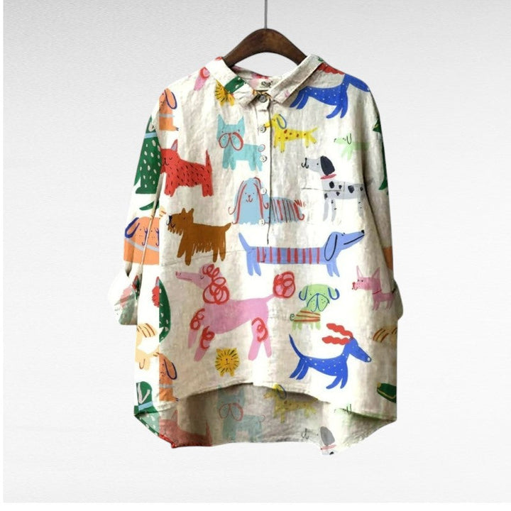 Ella - Exclusive Women's Blouse with Dog Print