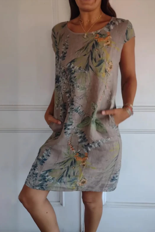 FREYA | BOTANICAL PRINT ROUND NECK DRESS