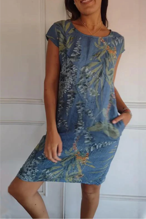 FREYA | BOTANICAL PRINT ROUND NECK DRESS