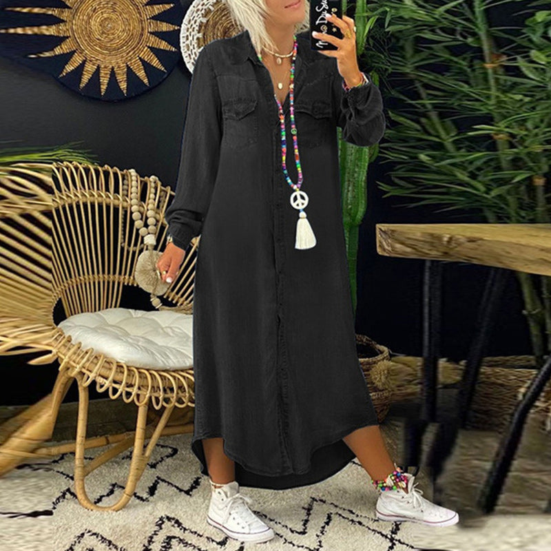 NAOMARA™ | LONG-SLEEVE DENIM MAXI DRESS