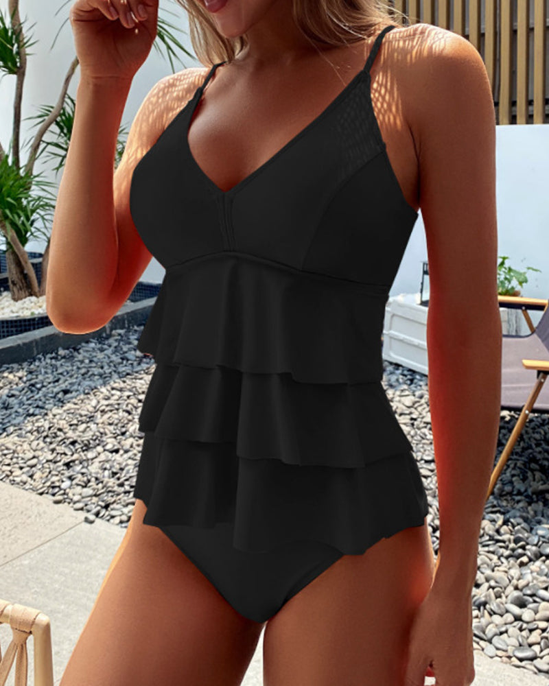 Helen |  Solid Swimsuit with Stylish Ruffles