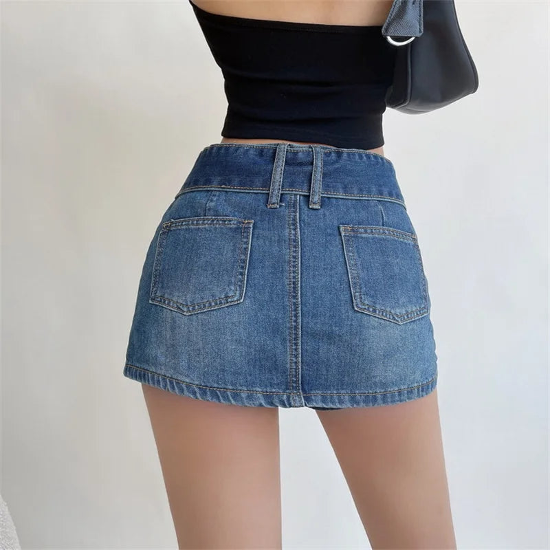 Vixen Belted Denim Mini Skirt