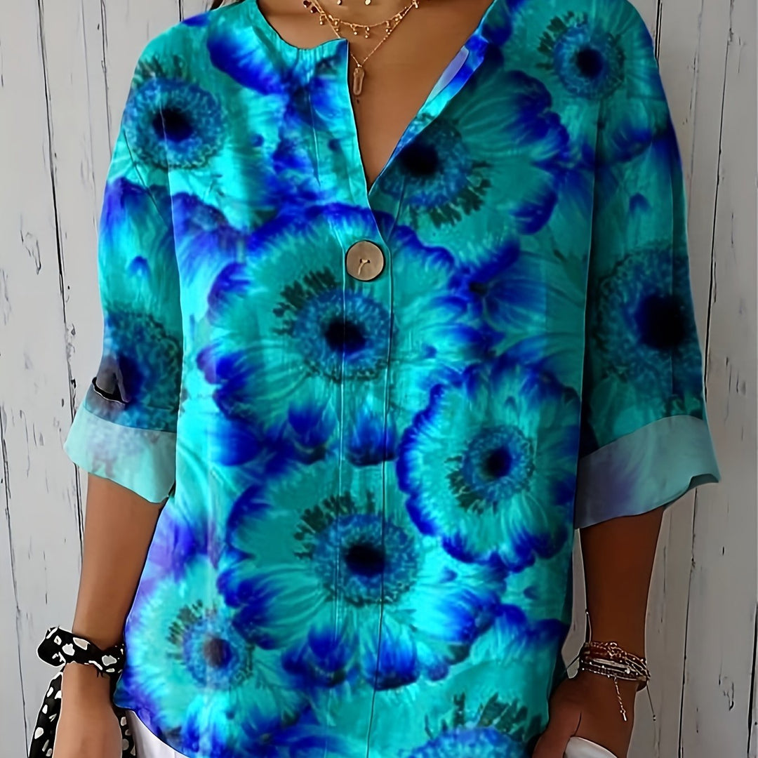 Selira™ | Watercolour Floral Long Sleeve Blouse