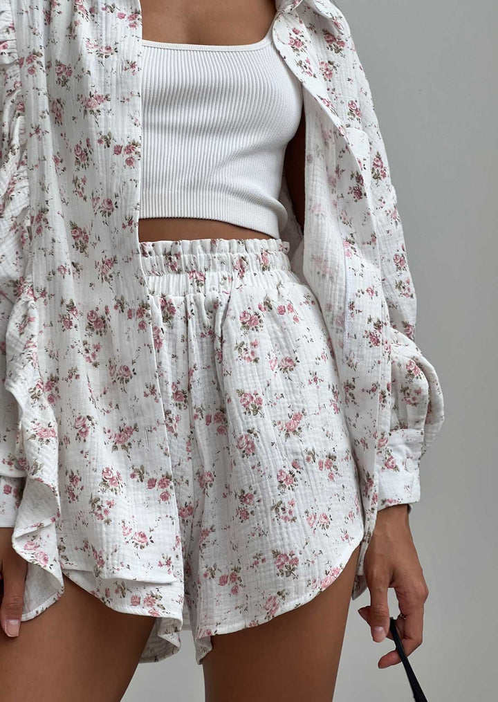 MAIRIN – FLORAL PRINT SHIRT & SHORTS TWO-PIECE SET