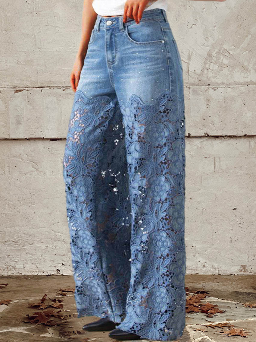 Amber | Embroidered Wide Leg Jeans