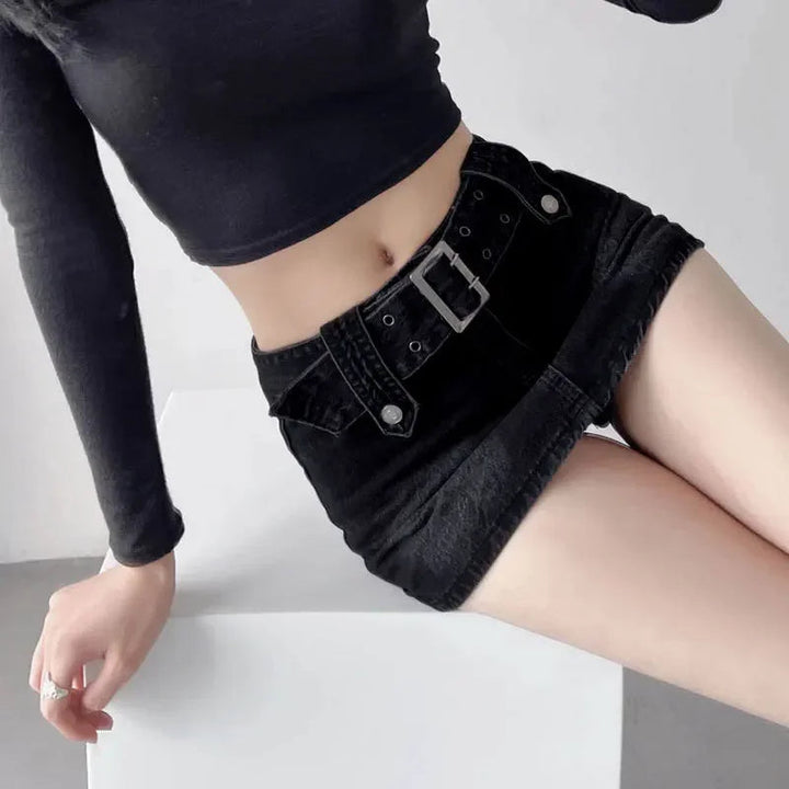 Vixen Belted Denim Mini Skirt