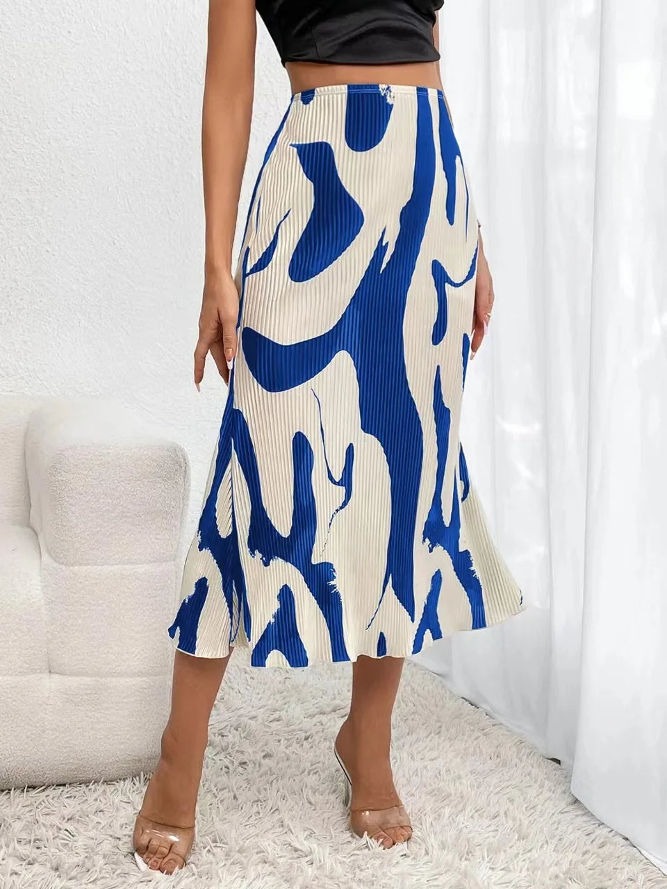 Abstract Edit Pleated Maxi Skirt