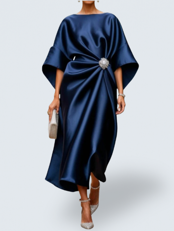 Elena Luxe Shimmer Satin Long Dress