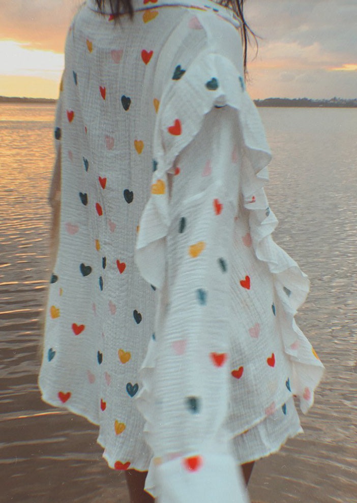 OPHELIE – HEART PRINT SHIRT & SHORTS TWO-PIECE SET