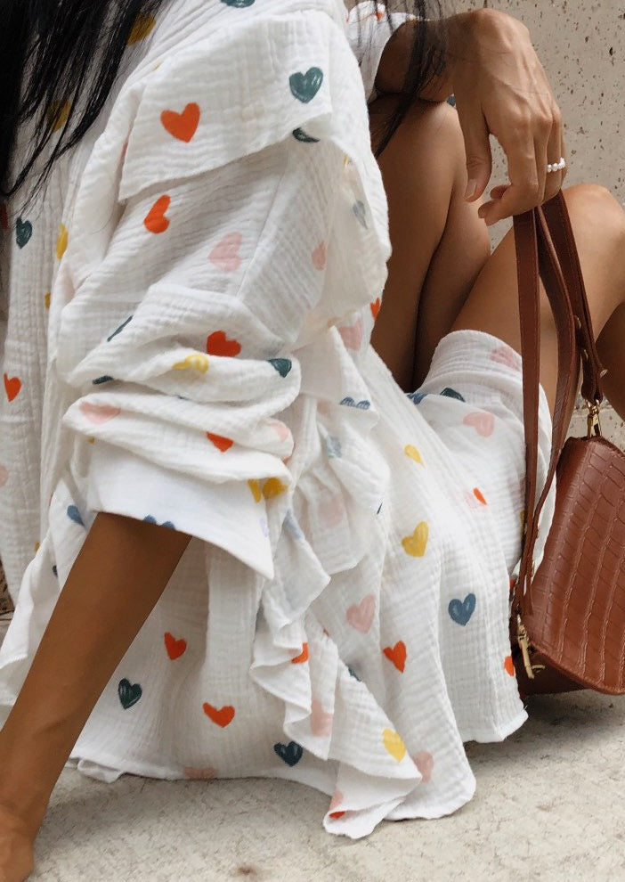 OPHELIE – HEART PRINT SHIRT & SHORTS TWO-PIECE SET