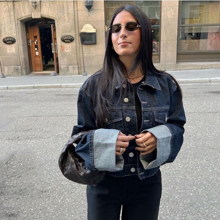 TALORA – COLLARED LONG SLEEVES DENIM TWO-PIECE SET