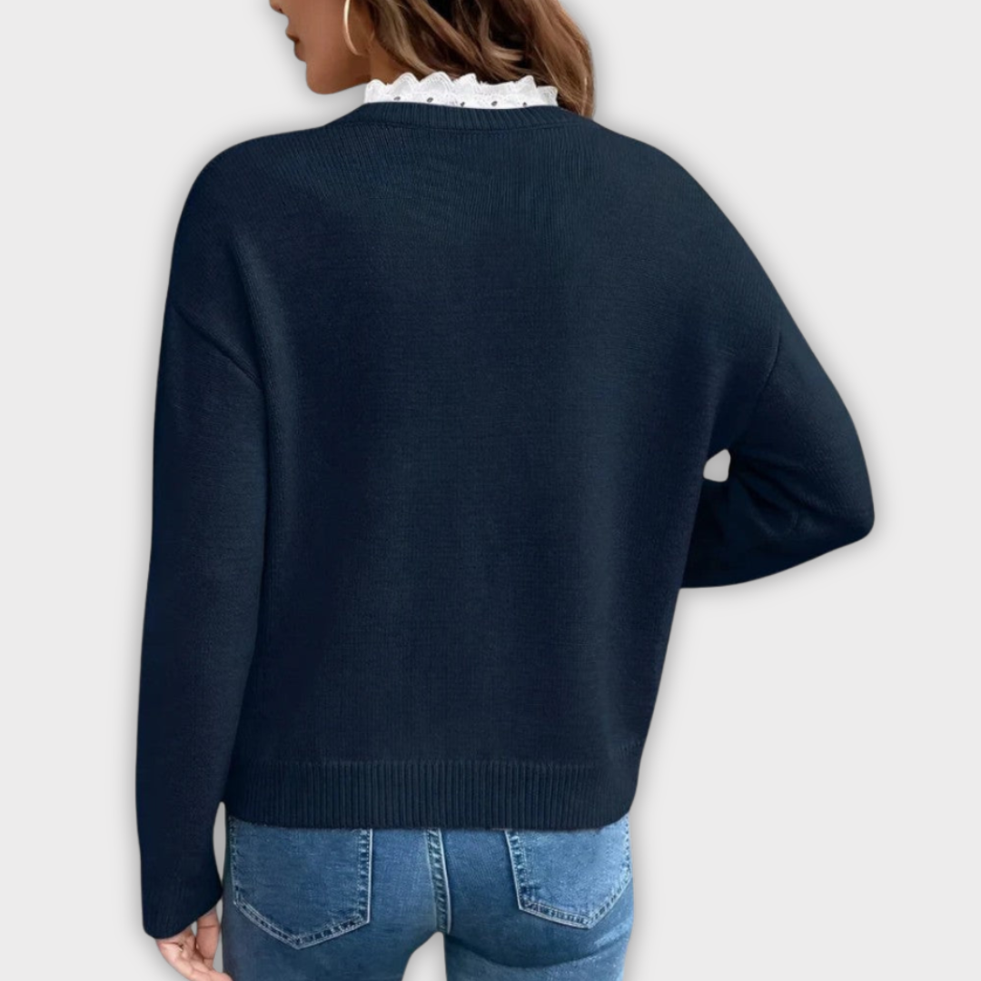 The Elegant Lace-Trim Sweater