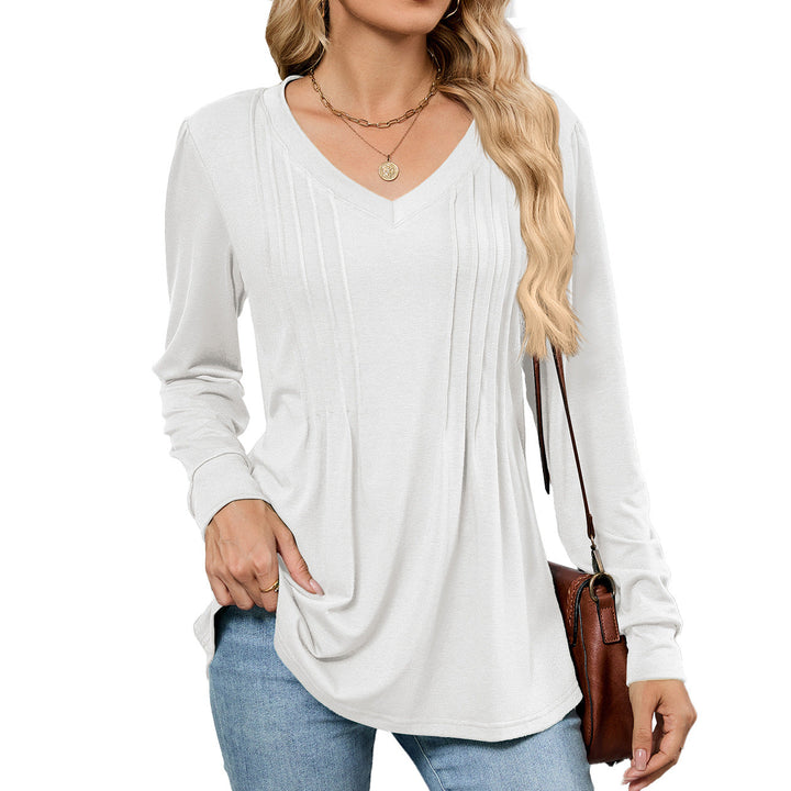 Emelina™ | Pleated V-Neck Long Sleeve Top