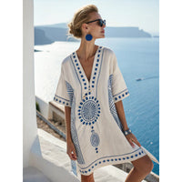 Ivory with Royal Blue Embroidery