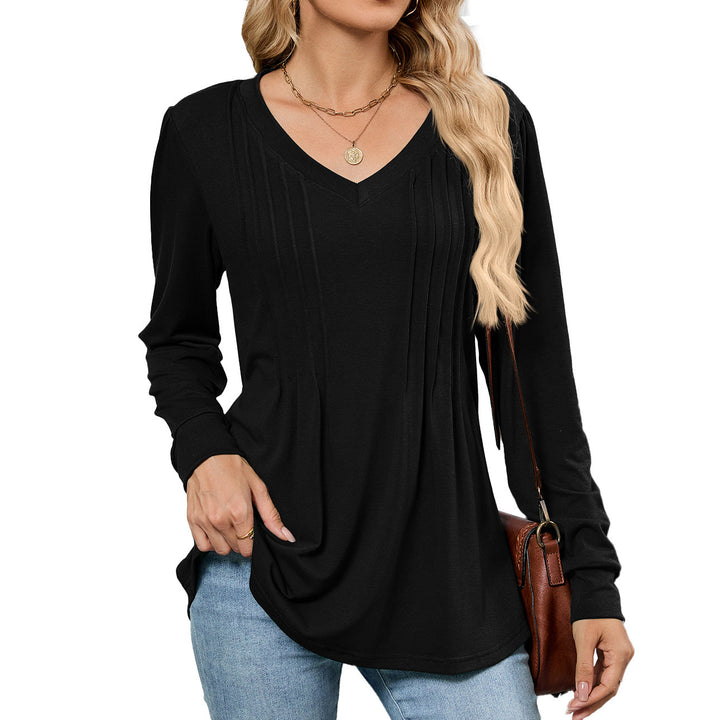 Emelina™ | Pleated V-Neck Long Sleeve Top