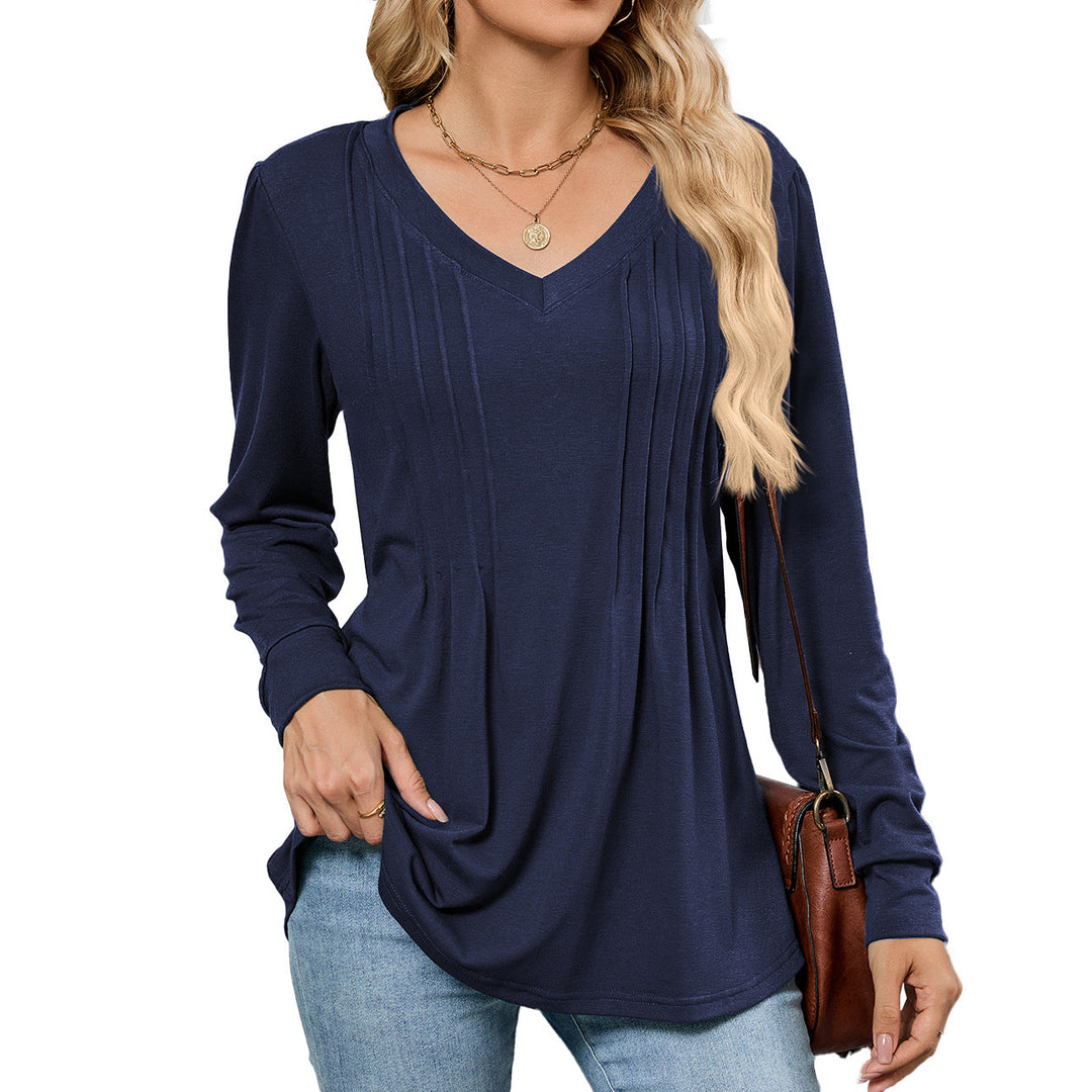 Emelina™ | Pleated V-Neck Long Sleeve Top