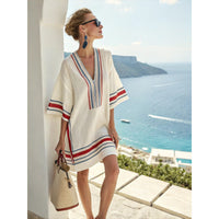 Ivory with Red & Blue Trim