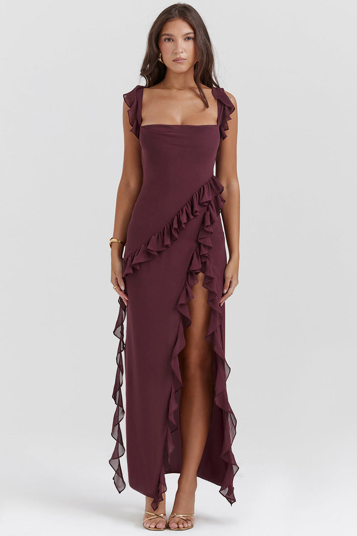 CELINA™ | LONG DRESS IN DEEP PLUM
